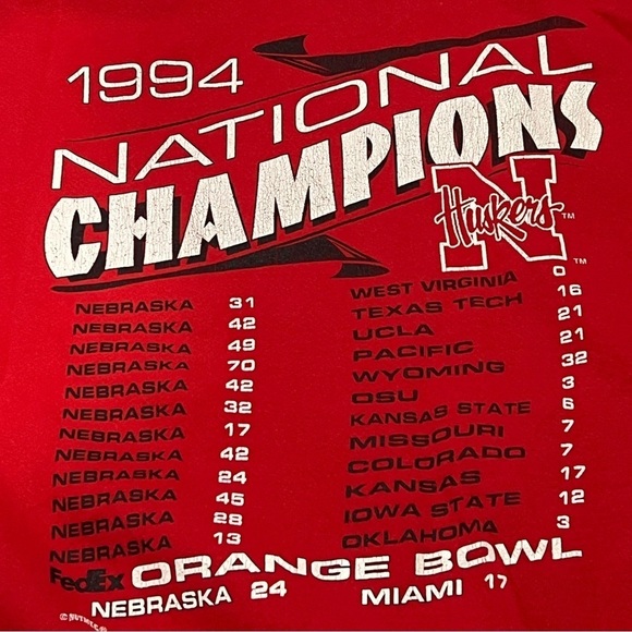 Vintage University of Nebraska Cornhuskers 1994 Football Champion Sweatshirt - Picture 9 of 10
